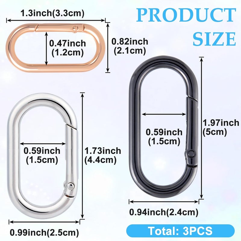 STSTR 3pcs Oval Spring Ring Clips, Metal Keyring Purse Clip, Heavy Duty Opening O Ring Carabiner for Keychains,Backpacks, Keys - Image 2
